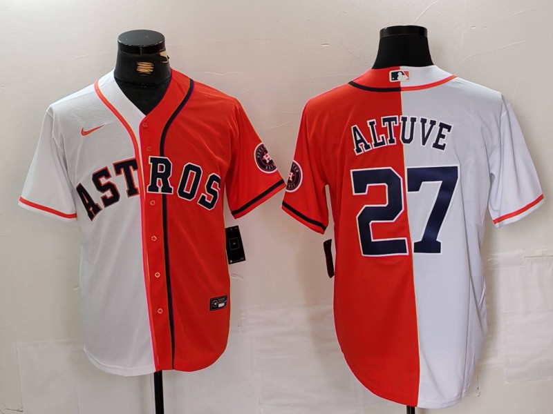Men's Houston Astros Jose Altuve #27 White/Orange Limited Jersey